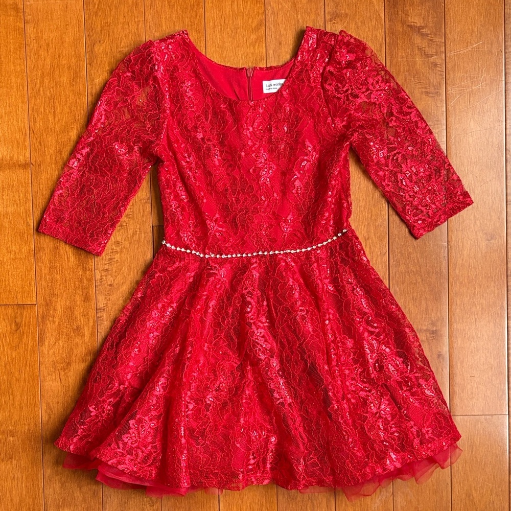 Girls Red Lace Dress